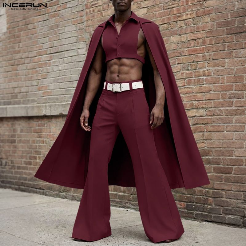 Mens Fashion Streetwear - Мужской комплект INCERUN: однотонная рубашка-пончо без