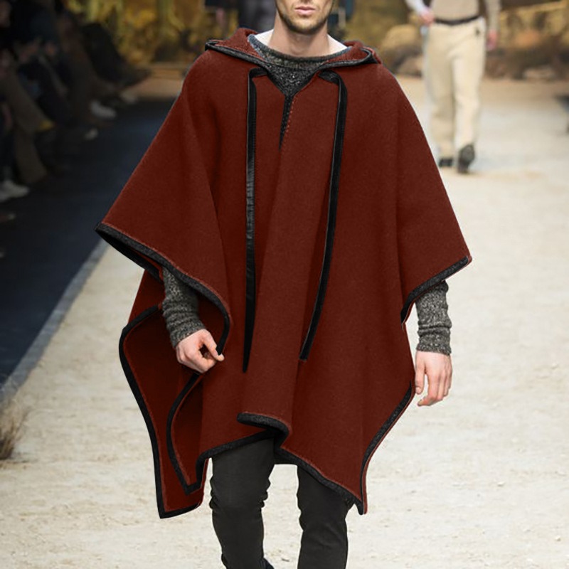 Mens Fashion Poncho - Модный мужской нерегулярный крутой плащ, однотонная