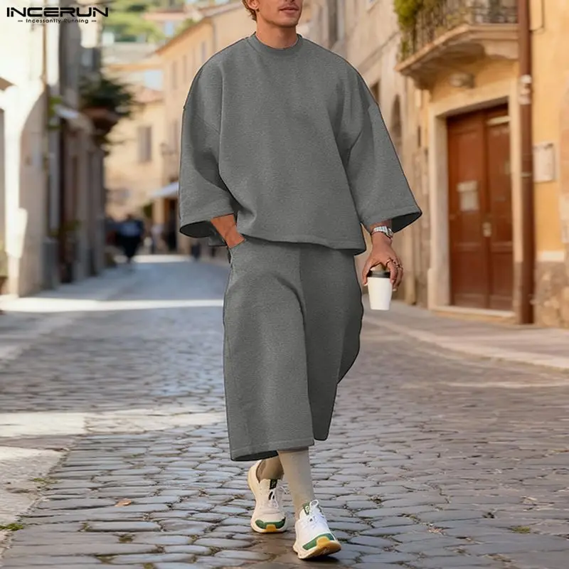 Mens Fashion Streetwear - Мужской комплект INCERUN: однотонные свободные худи