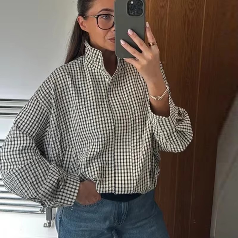 Varsity Jacket Letterman - Женская демисезонная куртка-бомбер в клетку с