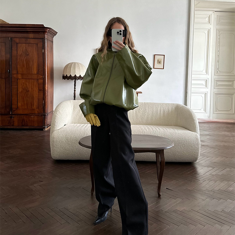 Mens Fashion Autumn 2025 - Модная зеленая короткая кожаная куртка женская