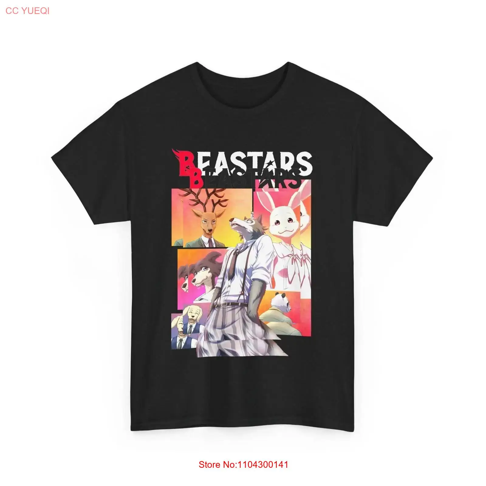 Mens Fashion Black Shirt - Футболка Anime Beastars Legoshi черная, винтажная,