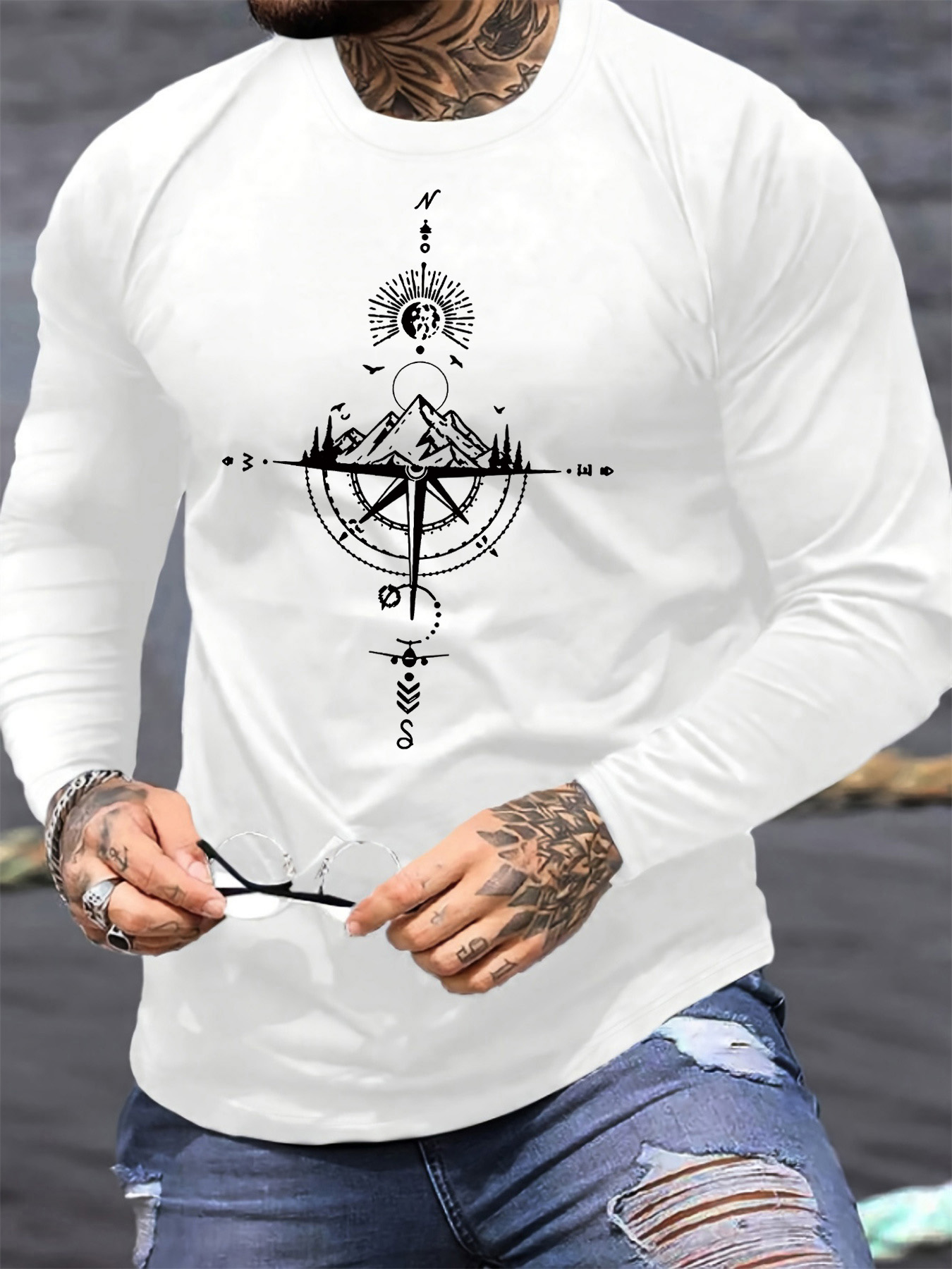 Men'S Fashion T Shirts - Мужская свободная повседневная футболка из 100%