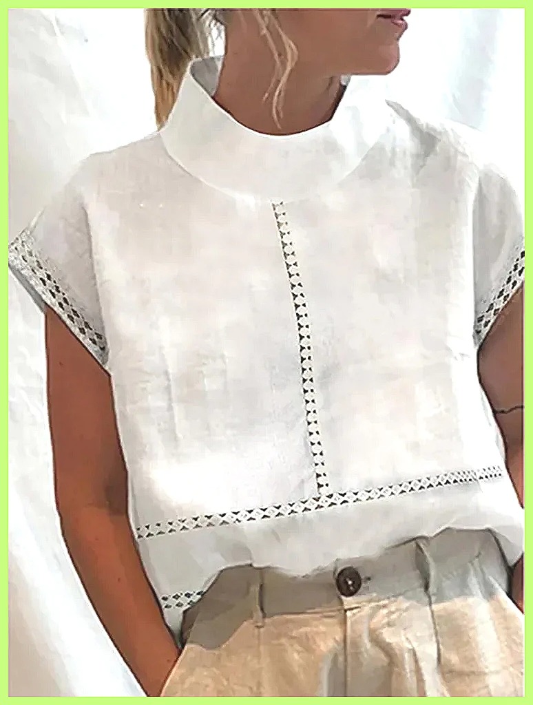 Linen Shirt Summer - Женская хлопково-льняная рубашка-пуловер, элегантный топ с