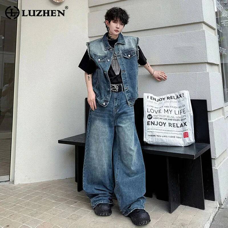 Mens Fashion Streetwear - LUZHEN 2026 Летний джинсовый комплект из