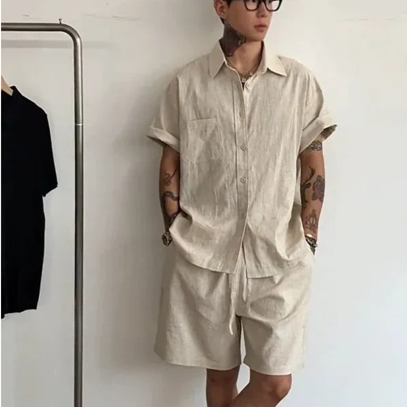 Linen Shirt Summer - Мужской льняной хлопковый комплект из 2