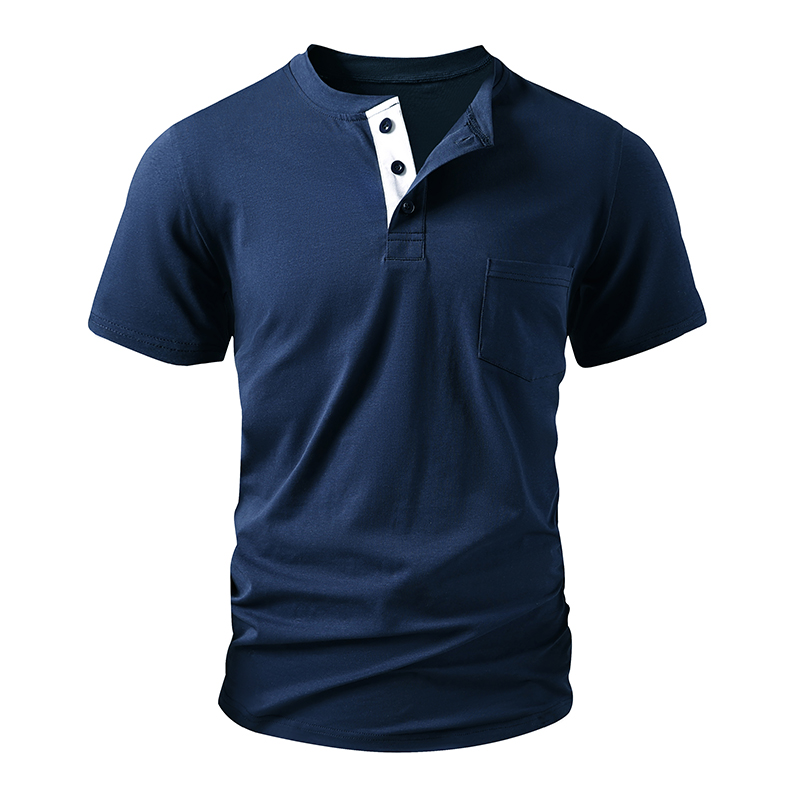 Mens Fashion Streetwear - Мужская футболка Henley, европейский размер, хлопковая,