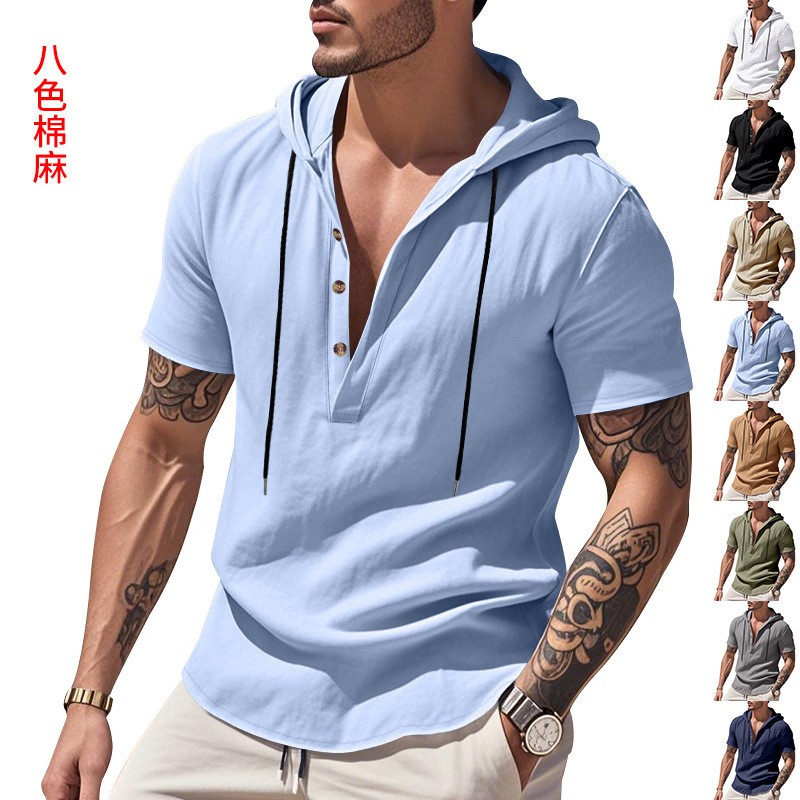 Linen Shirt Summer - Повседневная льняная рубашка, светло-голубая футболка, темно-синий