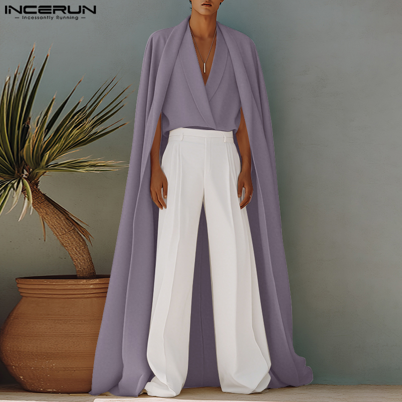 Mens Fashion Poncho - INCERUN Мужская длинная стильная рубашка, однотонная