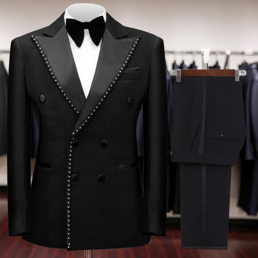 Men'S Dress Pants Fashion - Двубортный мужской костюм с бисером, 2