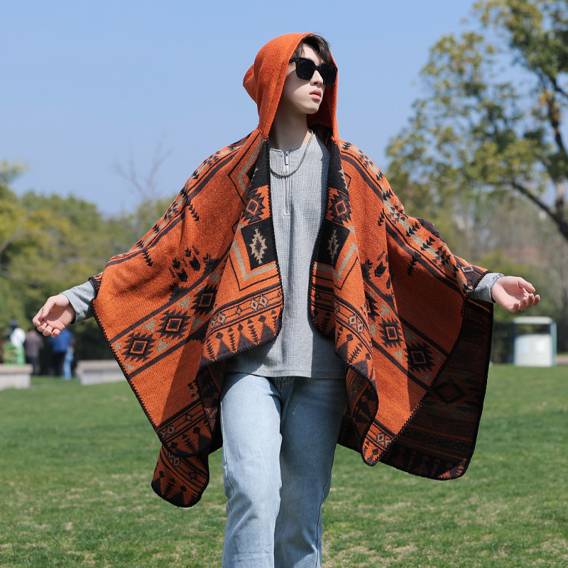 Mens Fashion Poncho - Мужское пончо с имитацией кашемира в