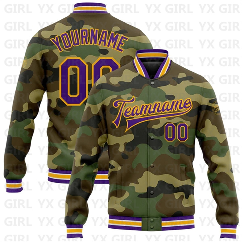 Varsity Jacket Letterman - Куртка-бомбер с 3D-печатью и пуговицами, камуфляжная,