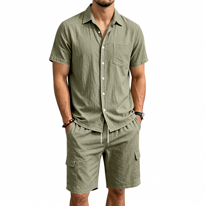 Men'S Fashion For Summer - Мужской летний американский льняной комплект из