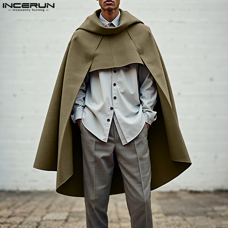 Mens Fashion Poncho - INCERUN мужской плащ накидка однотонный свободный